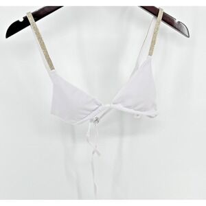 Women's White Bikini‎ Top With Shiny Rhinestone Bling - Size Small